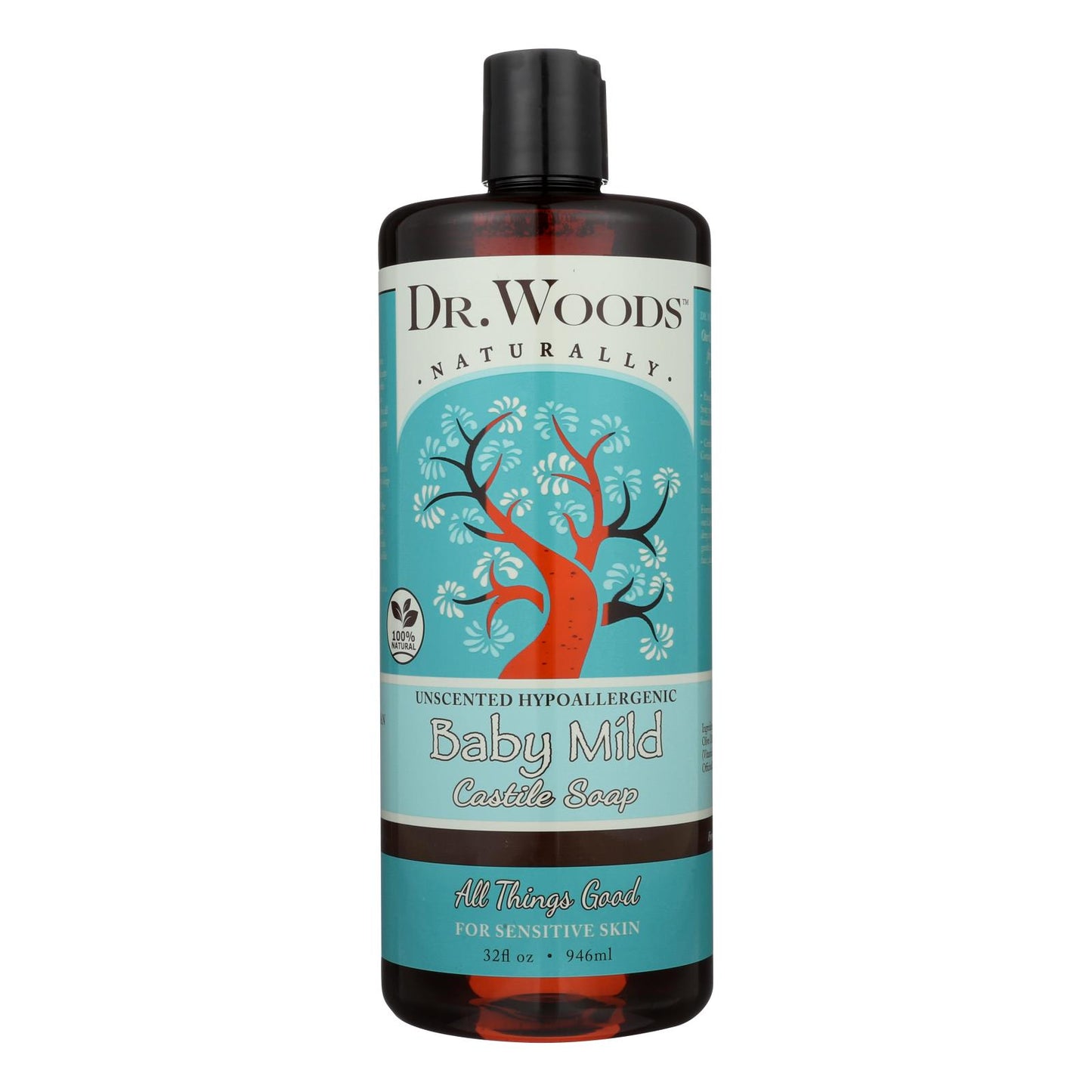 Jabón de Castilla Dr. Woods Naturals - Suave para bebés - Caja de 1 - 32 oz.