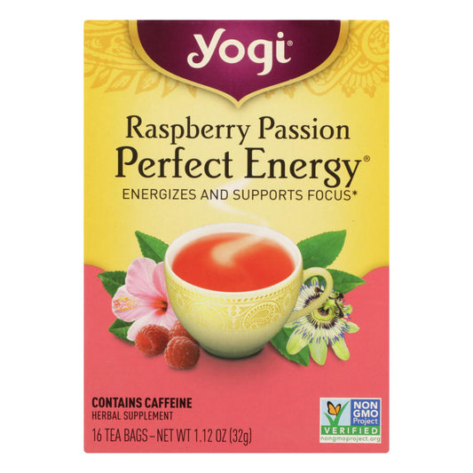 Té de hierbas Yogi Perfect Energy Frambuesa y pasión - 16 bolsitas de té - Caja de 6