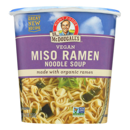 Sopa de ramen de miso vegana del Dr. McDougall, taza grande con fideos - Caja de 6 - 1.9 oz.