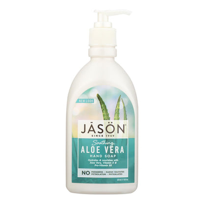 Jabón de manos natural puro calmante con aloe vera de Jason, 16 onzas líquidas