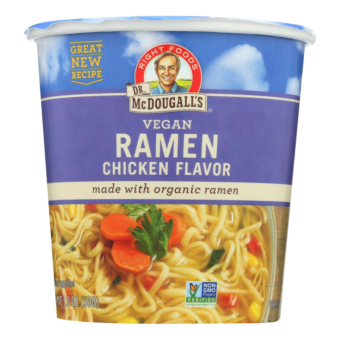 Sopa de ramen vegana del Dr. McDougall, taza grande con fideos, pollo, caja de 6, 1,8 oz.