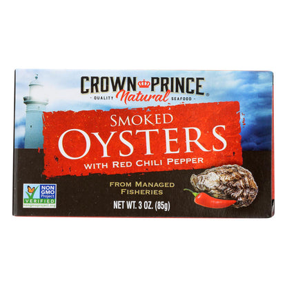 Ostras Príncipe Heredero - Ahumadas con chile rojo - Caja de 18 - 3 oz.