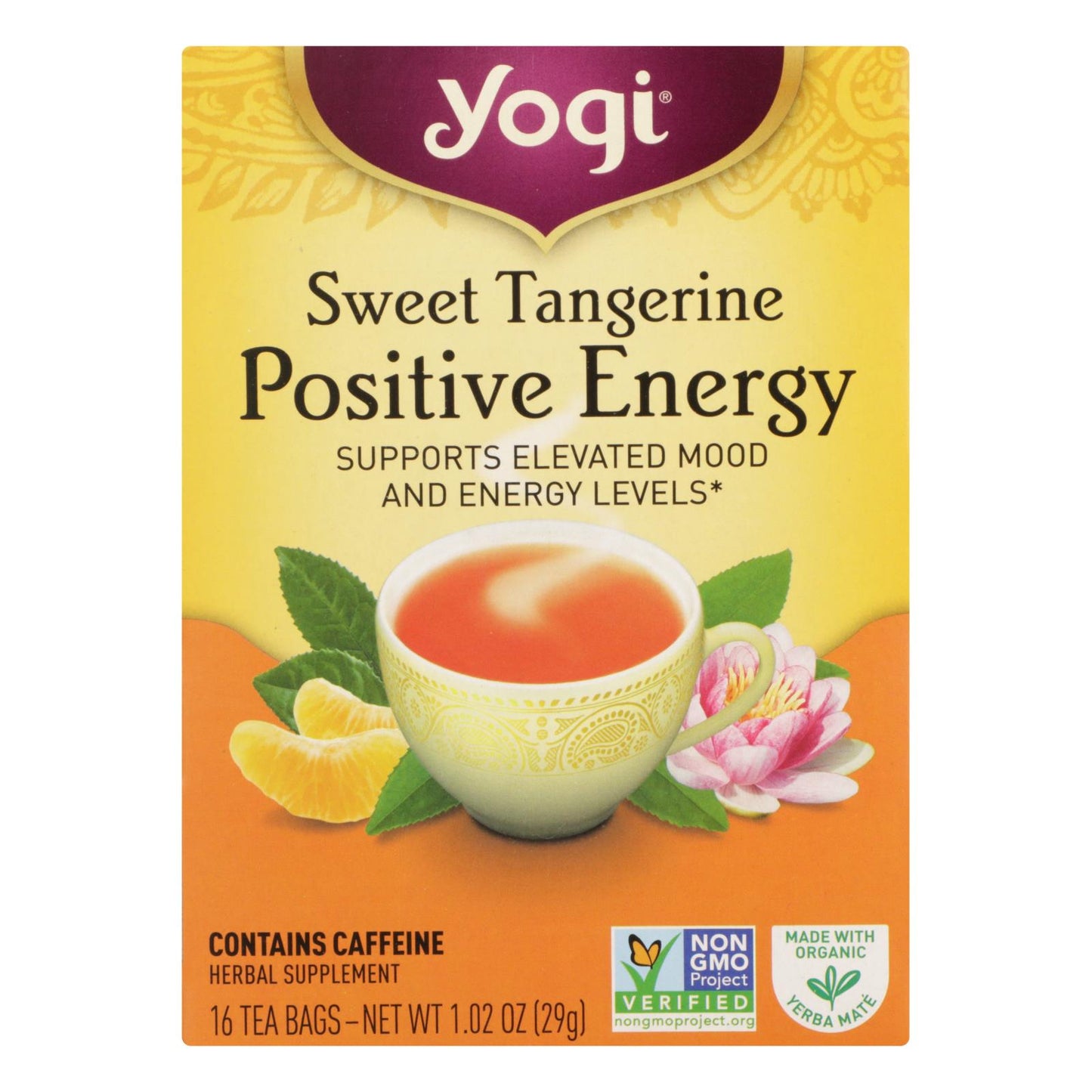 Té de hierbas Yogi Positive Energy con mandarina dulce - 16 bolsitas de té - Caja de 6