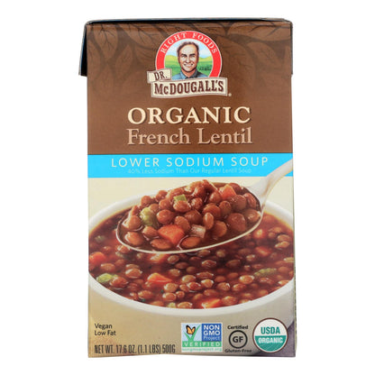 Sopa de lentejas francesas orgánicas con bajo contenido de sodio del Dr. McDougall - Caja de 6 - 17,6 oz.