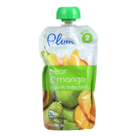 Comida para bebés Plum Organics - Orgánica - Pera y mango - Etapa 2 - 6 meses en adelante - 3.5 oz - Caja de 6