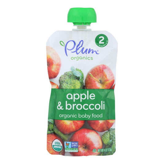 Comida para bebés Plum Organics - Orgánica - Brócoli y manzana - Etapa 2 - 6 meses en adelante - 4 oz - Caja de 6