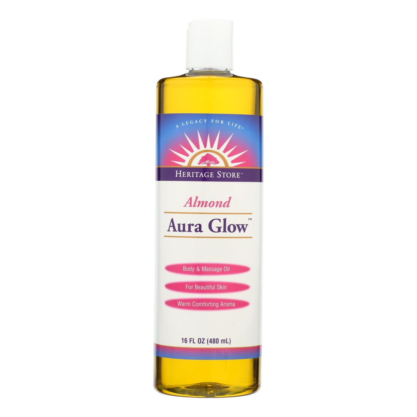 Loción para la piel Heritage Products Aura Glow con almendras, 16 onzas líquidas
