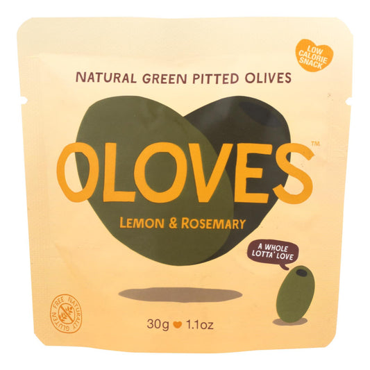 Aceitunas verdes sin hueso Oloves - Limón y romero - Caja de 10 - 1.1 oz.