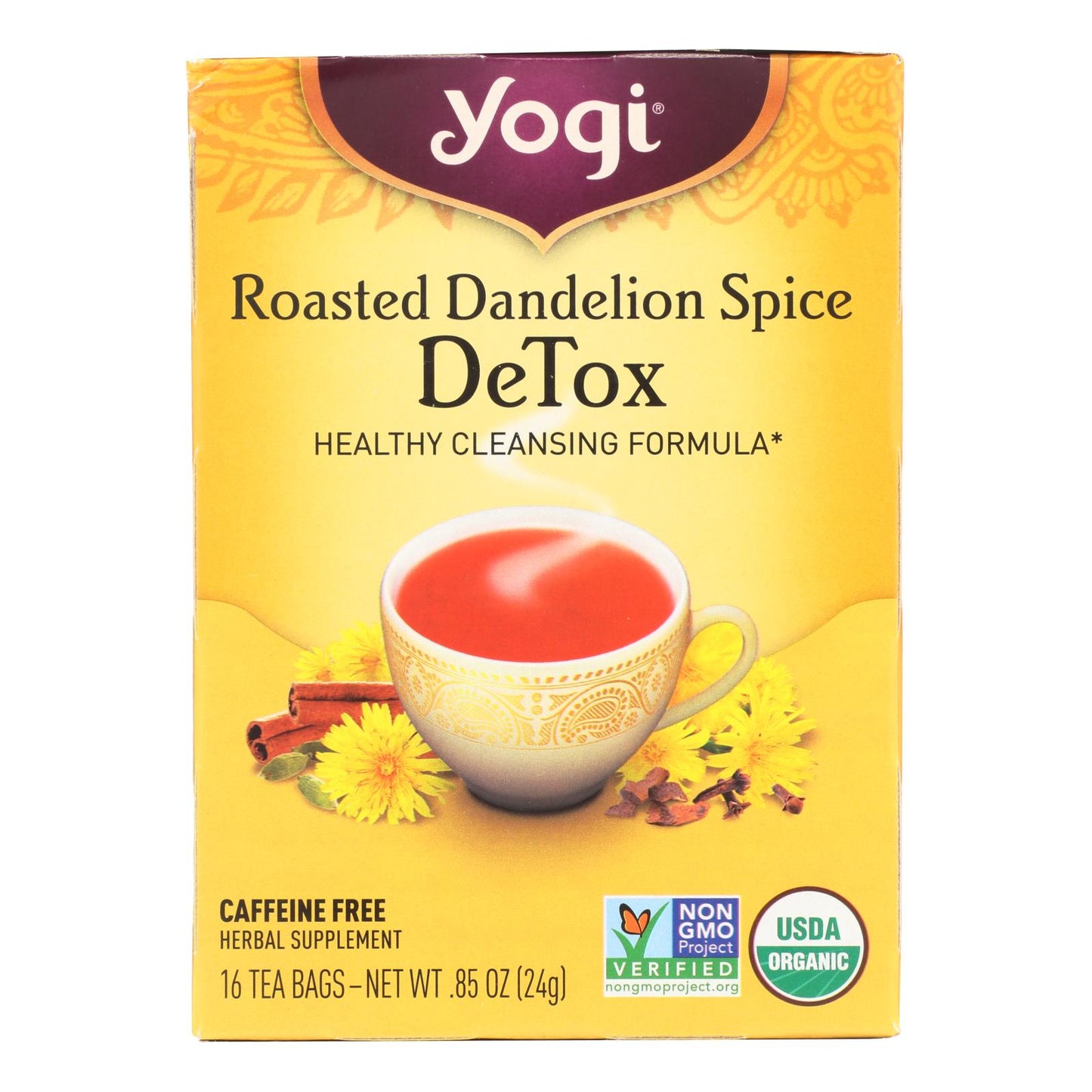 Yogi Tea - Organic - Roasted Dandelion Spice Detox - 16 Tea Bags - 1 Case