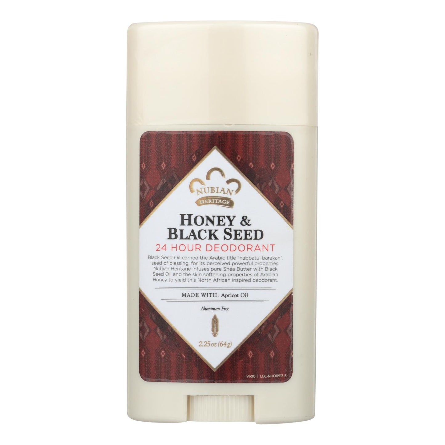 Desodorante Nubian Heritage - Totalmente natural - 24 horas - Miel y semillas negras - 2,25 oz - 1 unidad