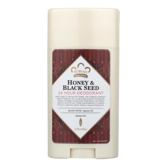 Desodorante Nubian Heritage - Totalmente natural - 24 horas - Miel y semillas negras - 2,25 oz - 1 unidad