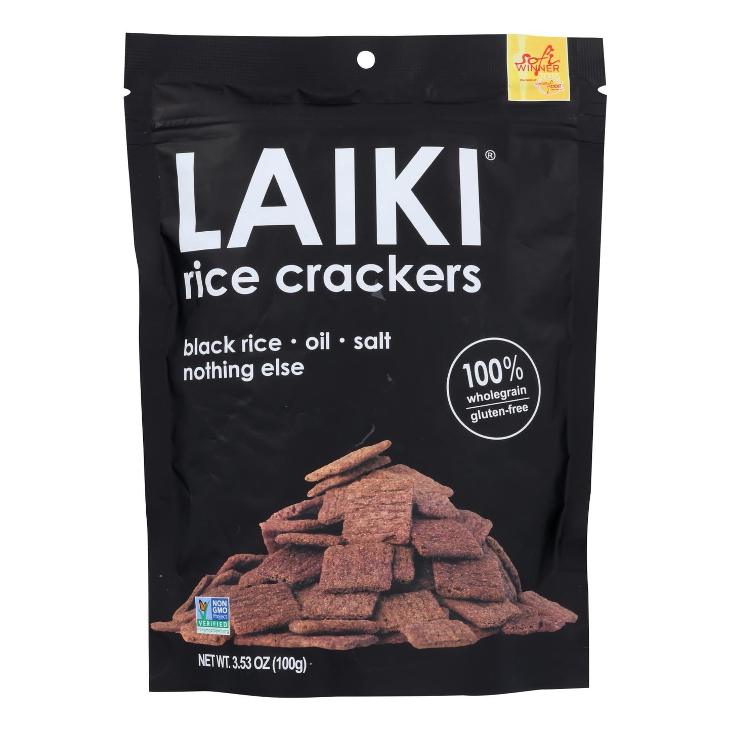 Galletas de arroz Laiki, negras, caja de 8, 3,5 oz.