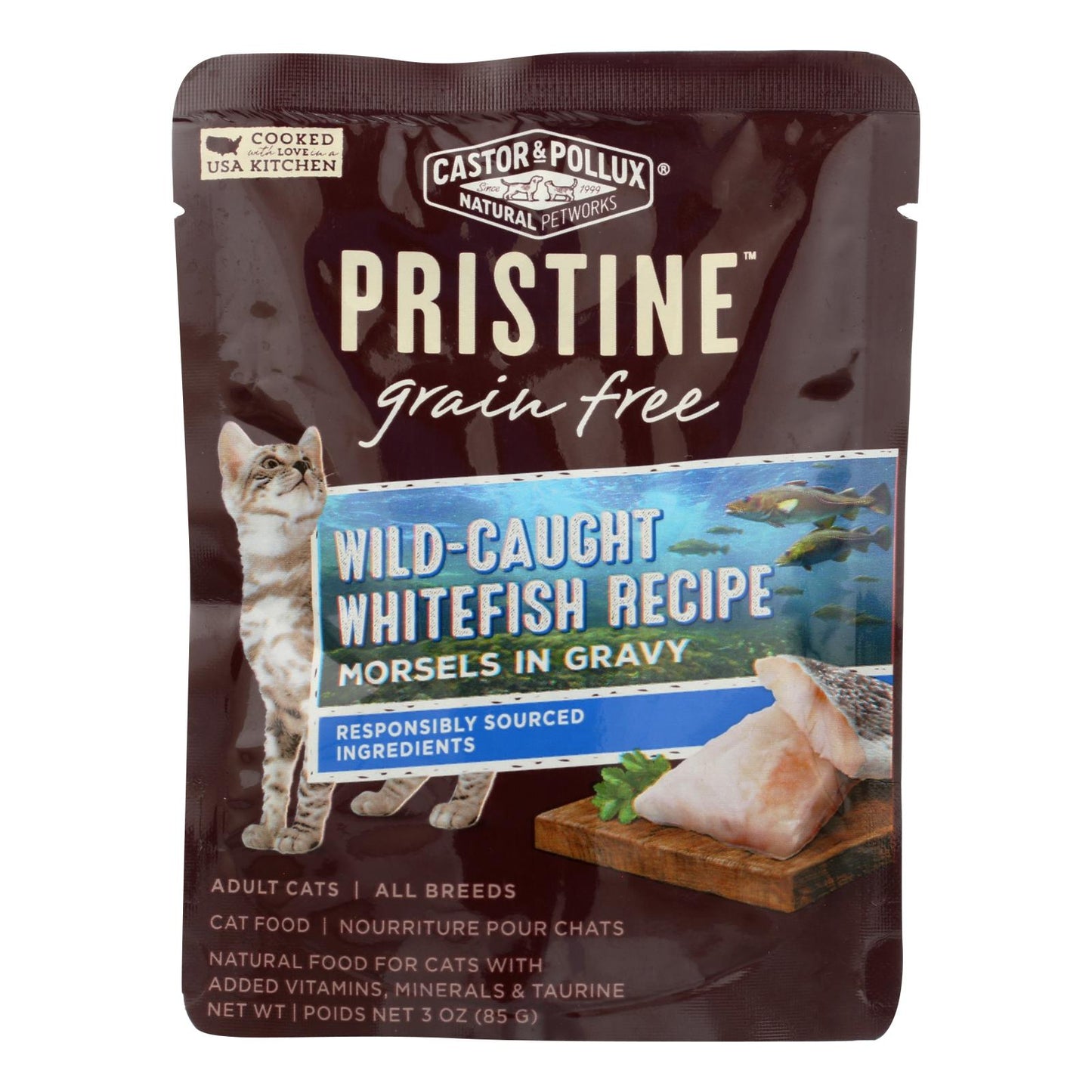 Castor y Pollux Cat - Bocado de pescado blanco salvaje - Sin cereales - Caja de 24 - 3 oz