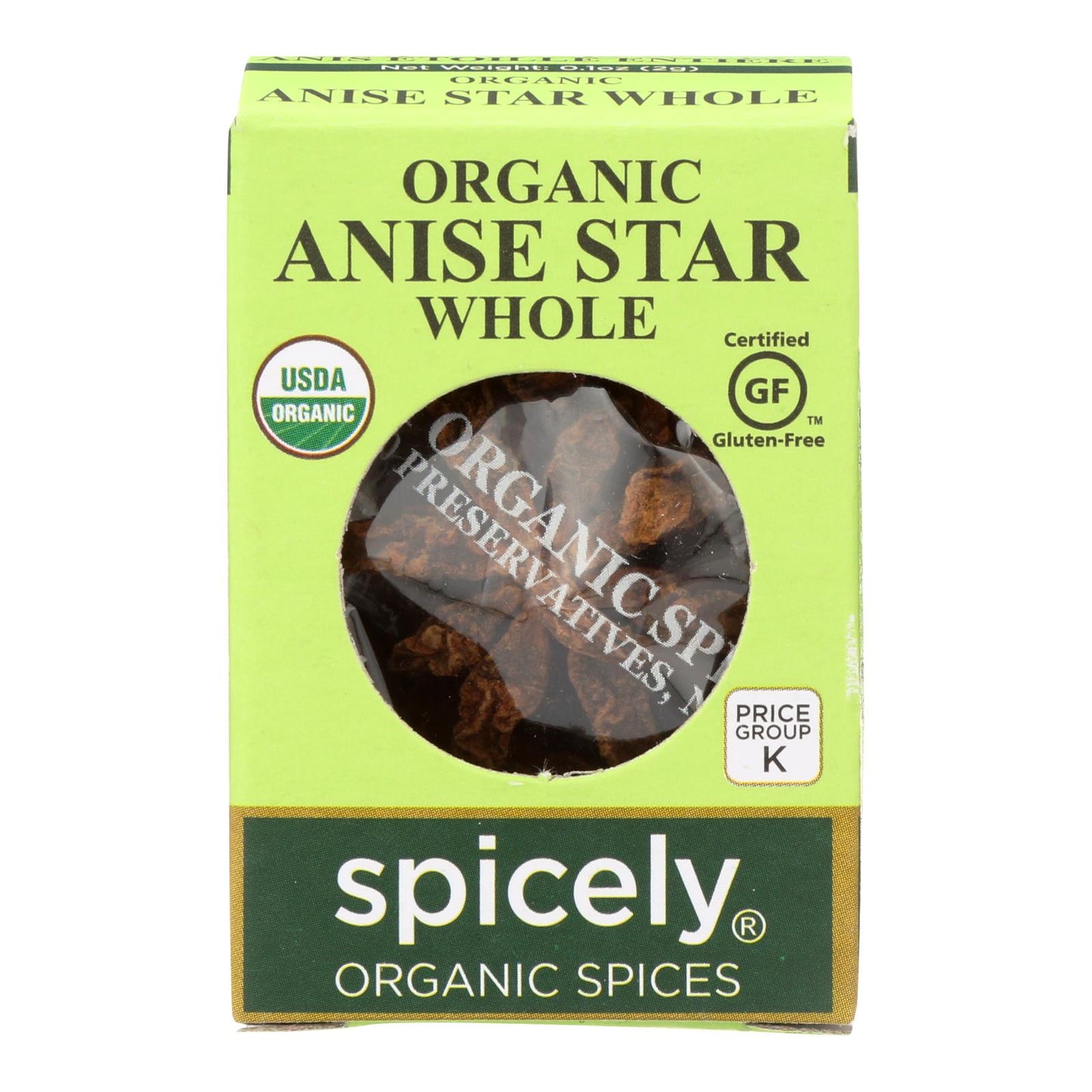 Spicely Organics - Anís estrellado orgánico - Entero - Caja de 6 - 0.1 oz.