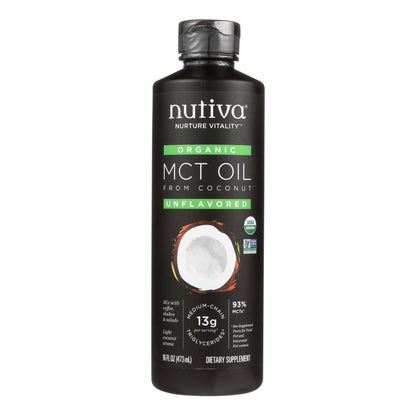 Aceite MCT 100 % orgánico de Nutiva, de coco, sin sabor, 16 onzas líquidas