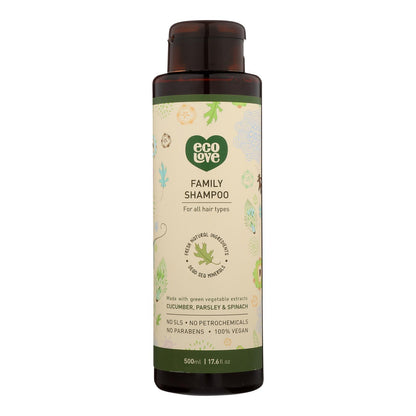 Ecolove Shampoo - Green Vegetables Family Shampoo For All Hair Types - Case Of 1 - 17.6 Fl Oz.