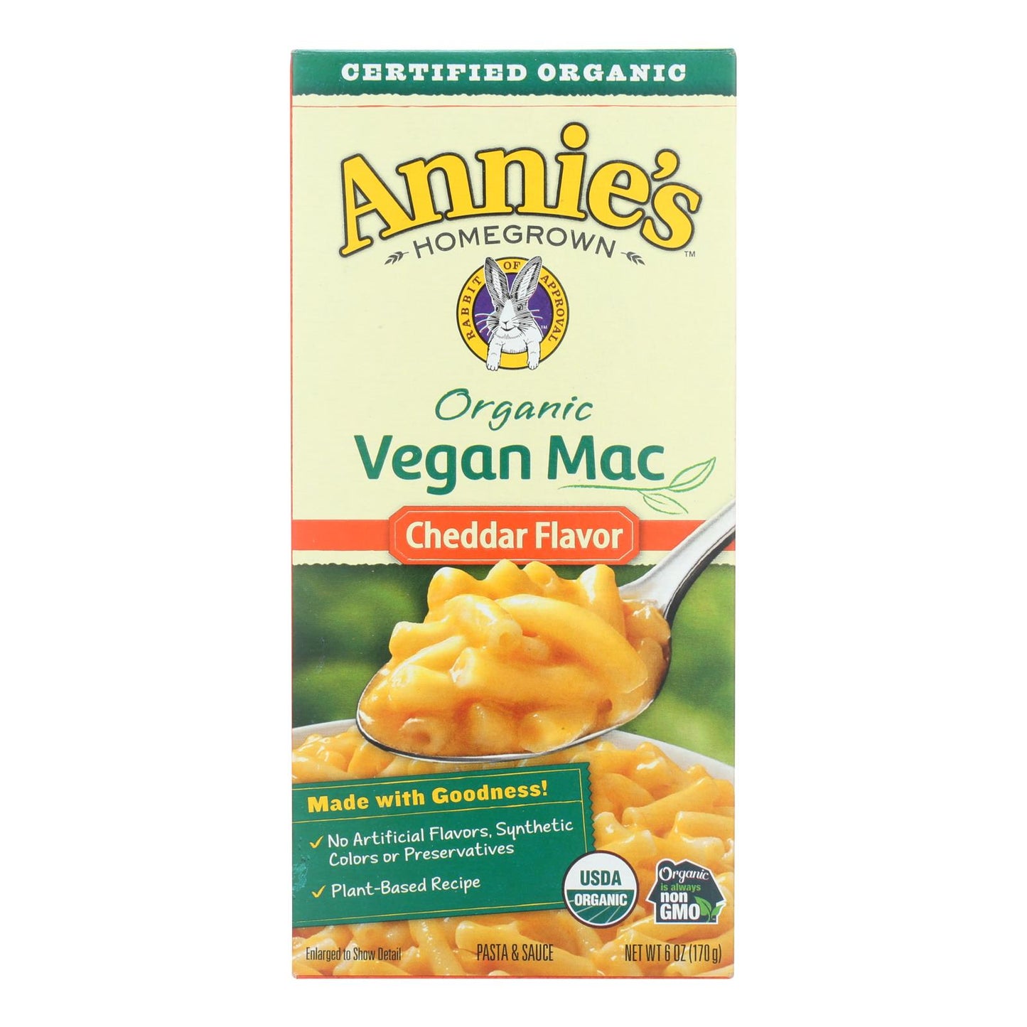 Macarrones con queso orgánicos de cosecha propia de Annie - Sabor a cheddar vegano - Caja de 12 - 6 oz