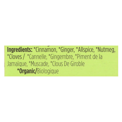 Spicely Organics - Condimento orgánico - Especias para pastel de calabaza - Caja de 6 - 0,35 oz.